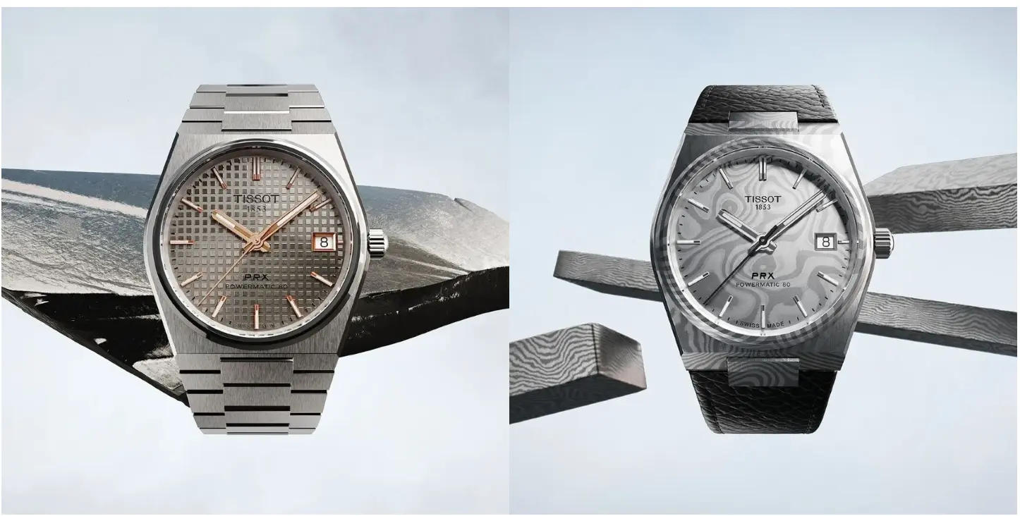 Tissot PRX 38 mm in damascus steel and grade 2 titanium