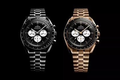 Omega Speedmaster Steel and gold version side by side