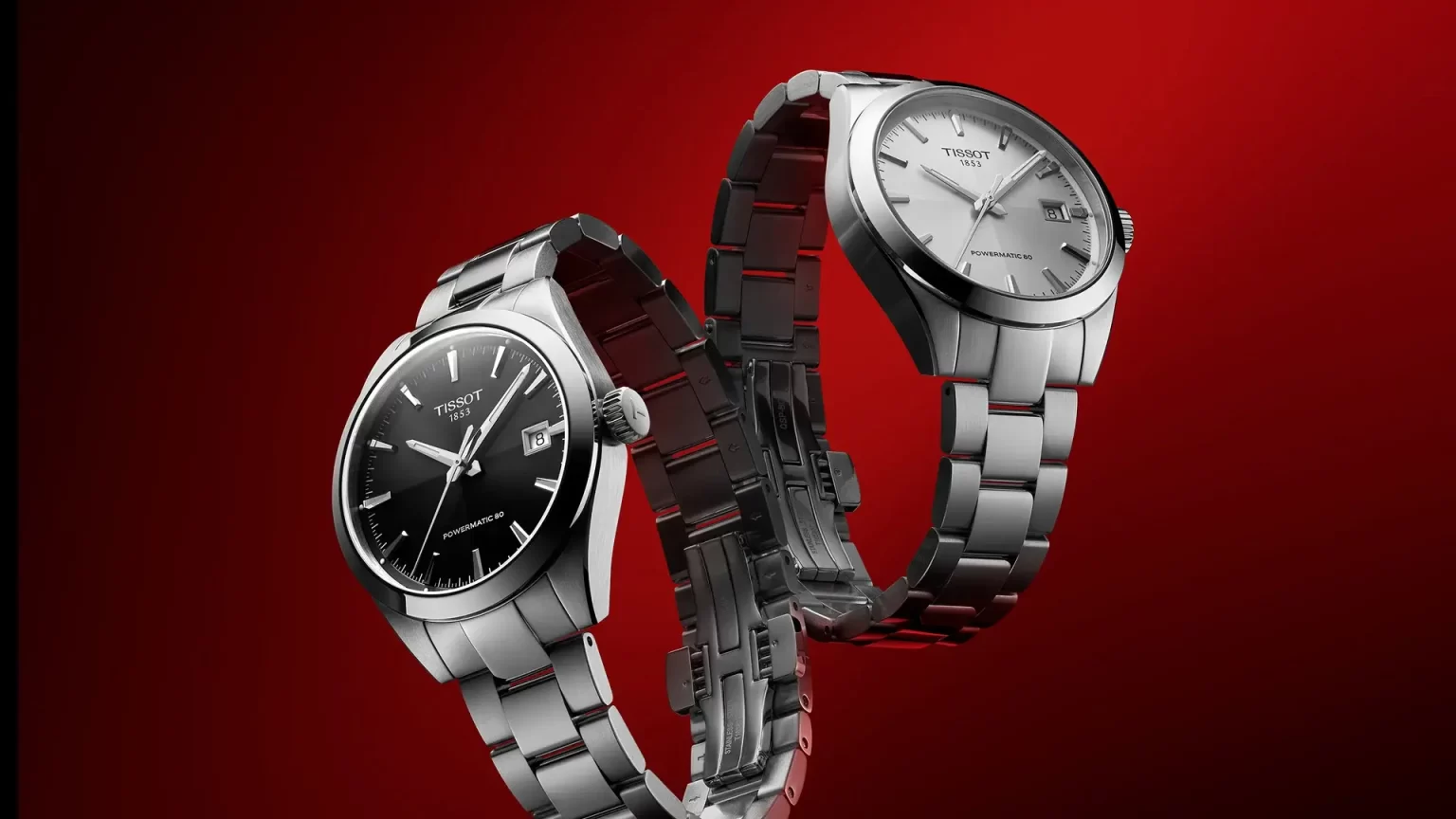 Tissot Gentleman 38mm Presentation photo on red background